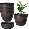 Plant Pots with Drainage Holes & Saucer 11.3 in Whiskey Barrel