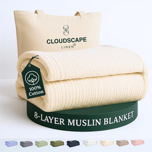 Cloud Scape Linen 100% Cotton Muslin Blanket for All Seasons