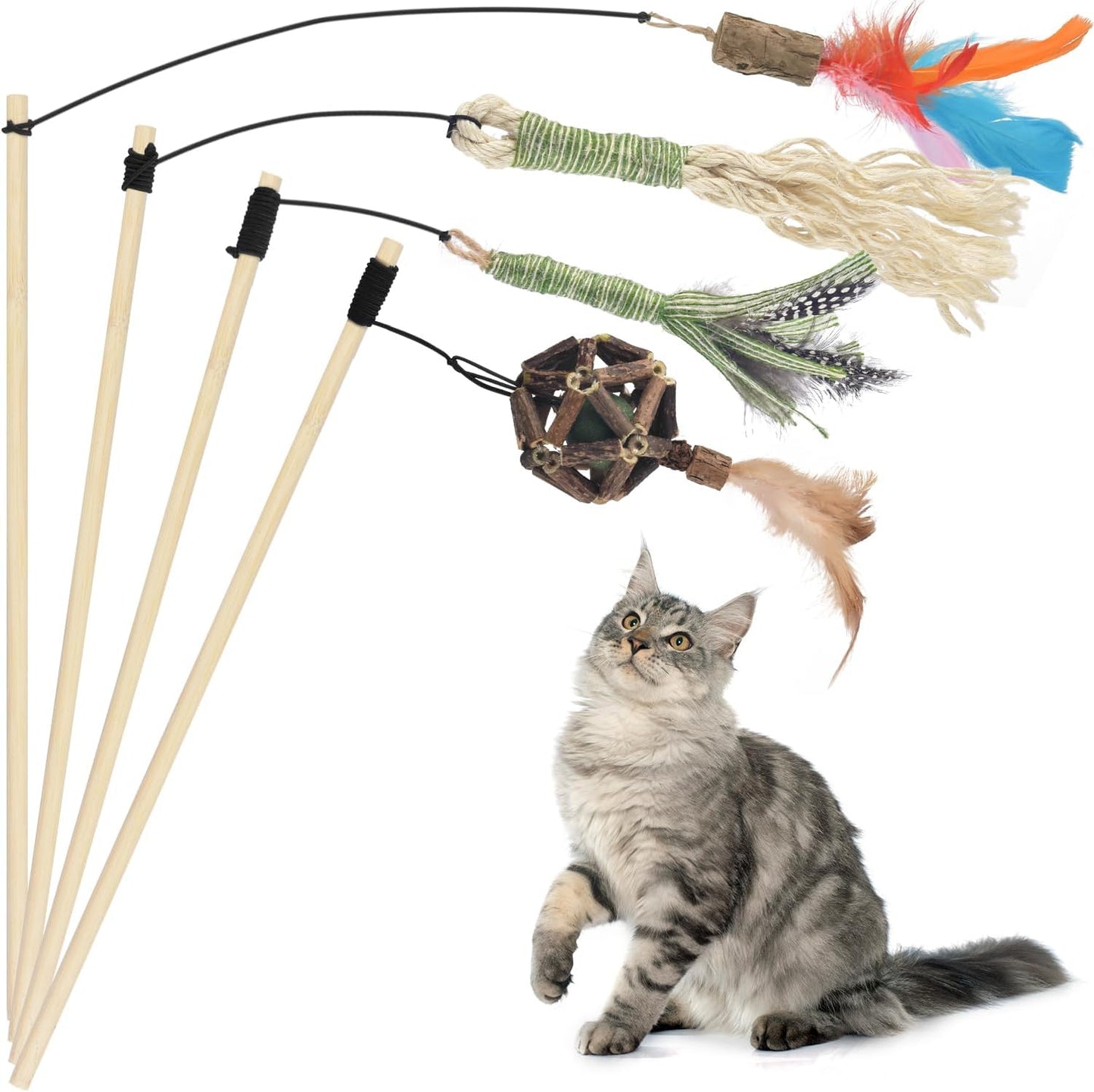 Cat Wand Toys Set, Keep Indoor Cats Active