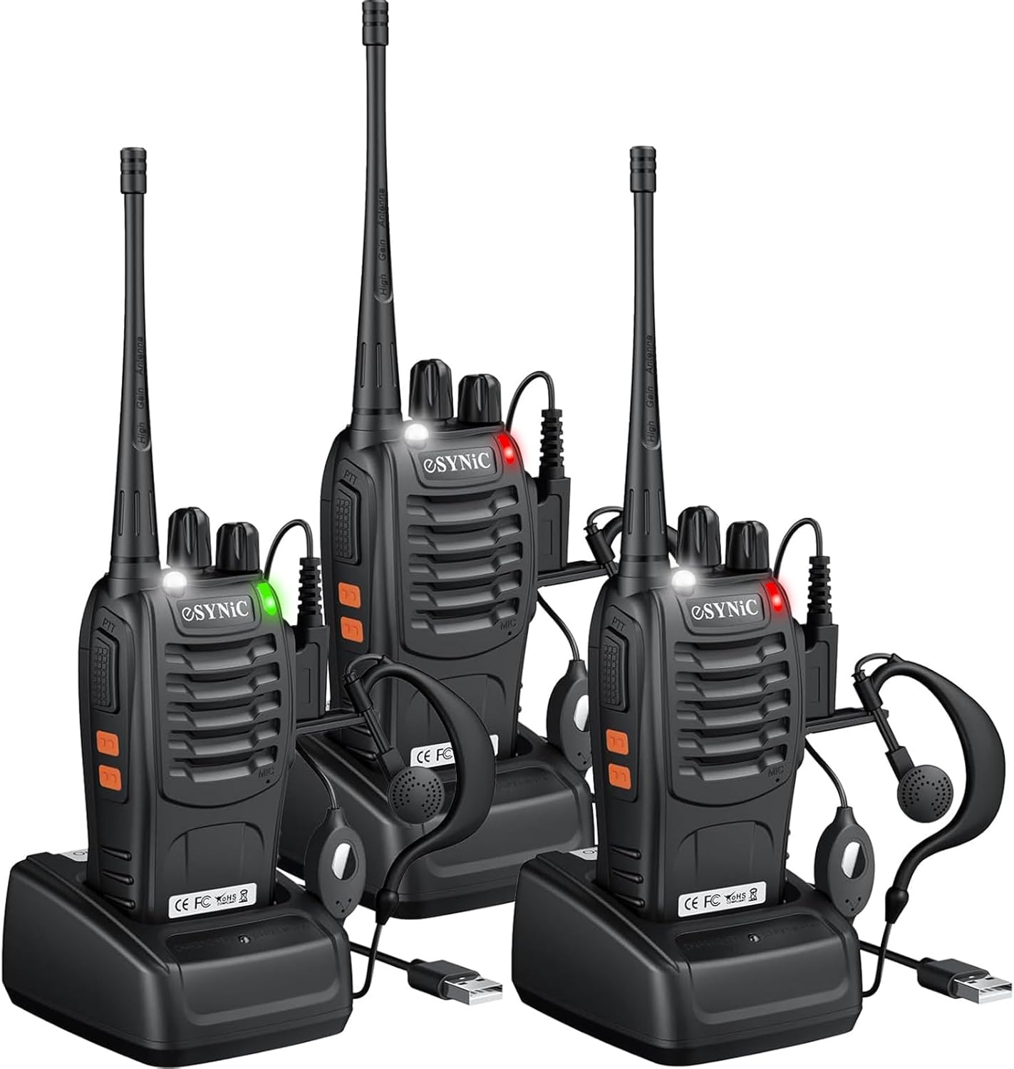 eSynic 3-Pack Walkie Talkies - Long Range 5KM Two-Way Radios