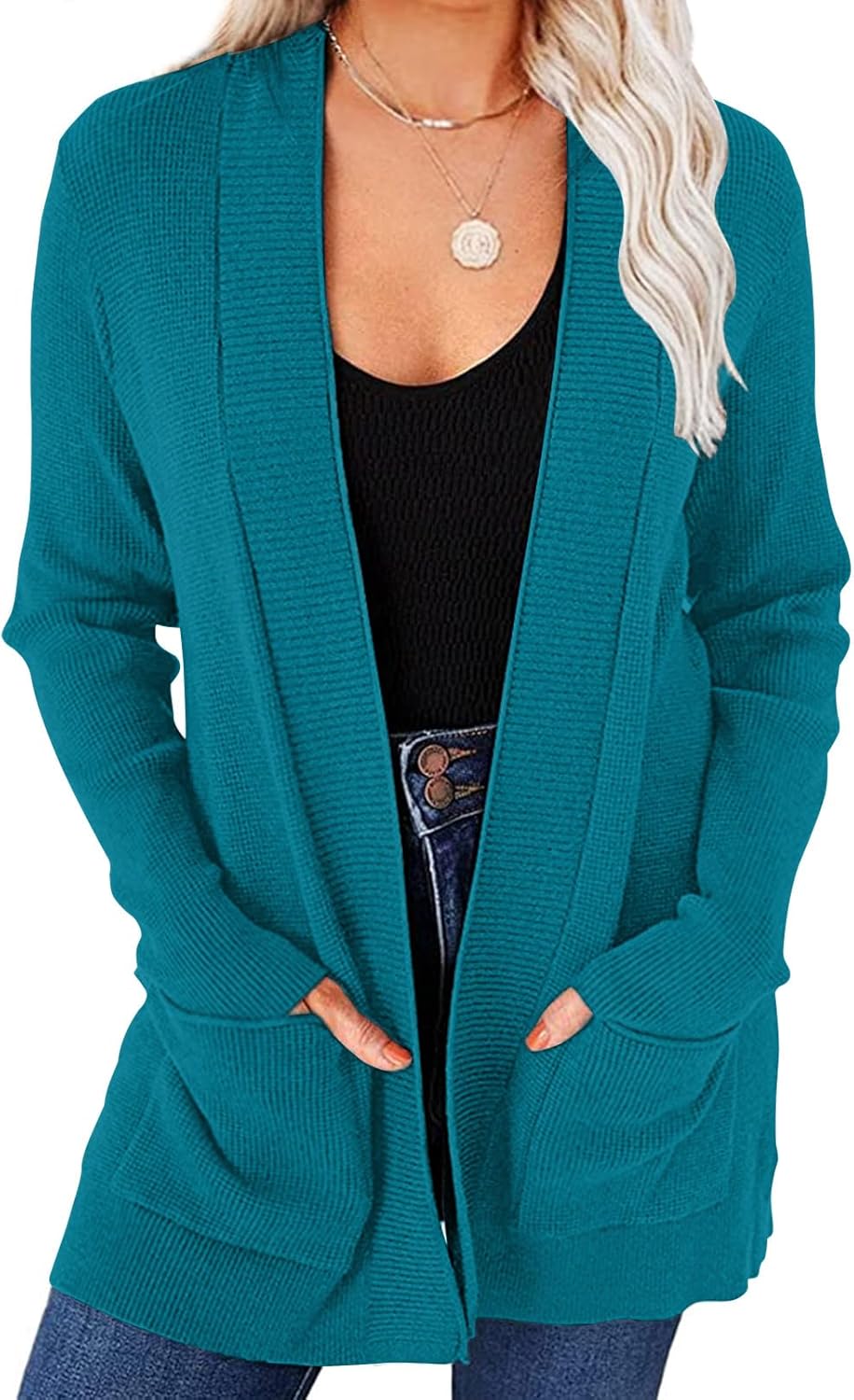 Cozy Open Front Waffle Knit Cardigan for Women - Perfect Fit