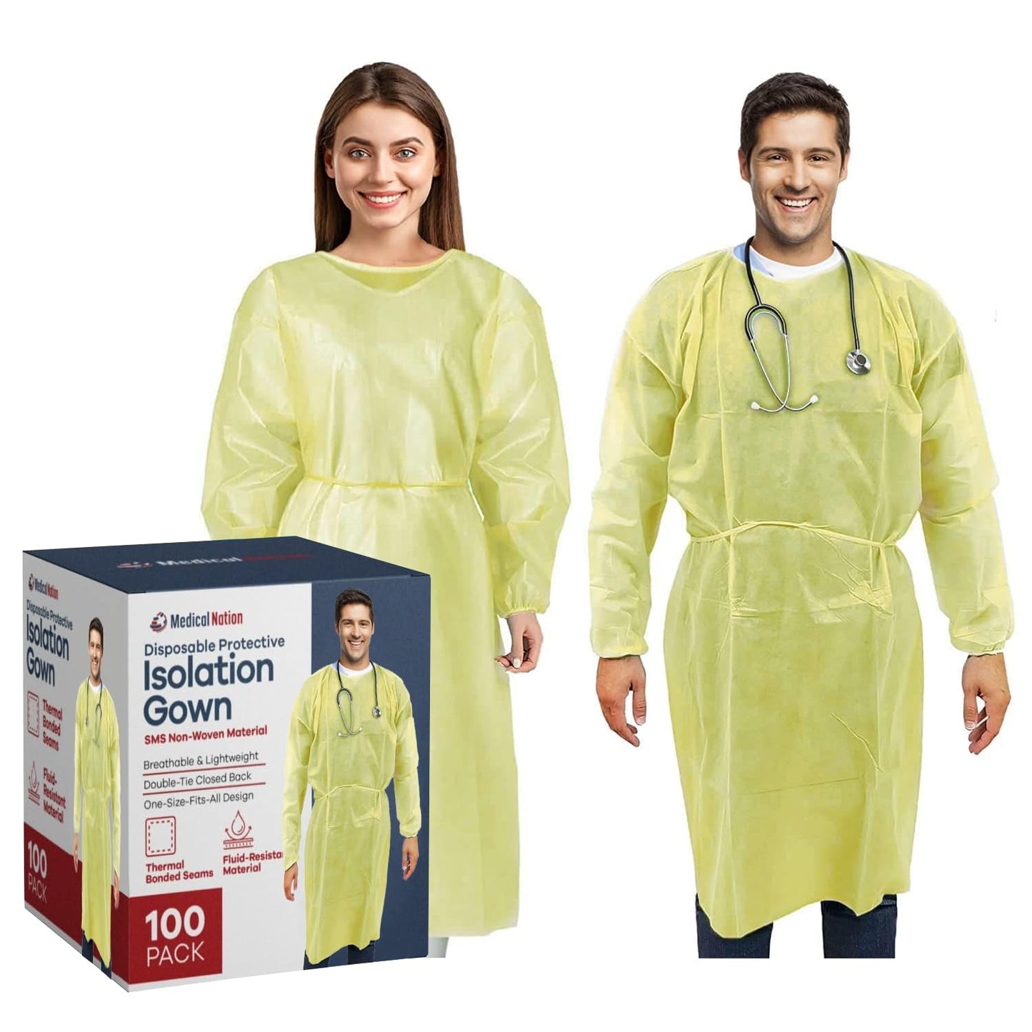 100 Pack Disposable Isolation Gowns for Medical and Dental Use