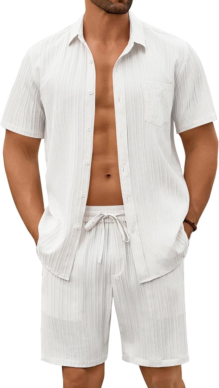 Stylish COOFANDY Mens Beach Outfits 2 Piece Set for Summer Fun