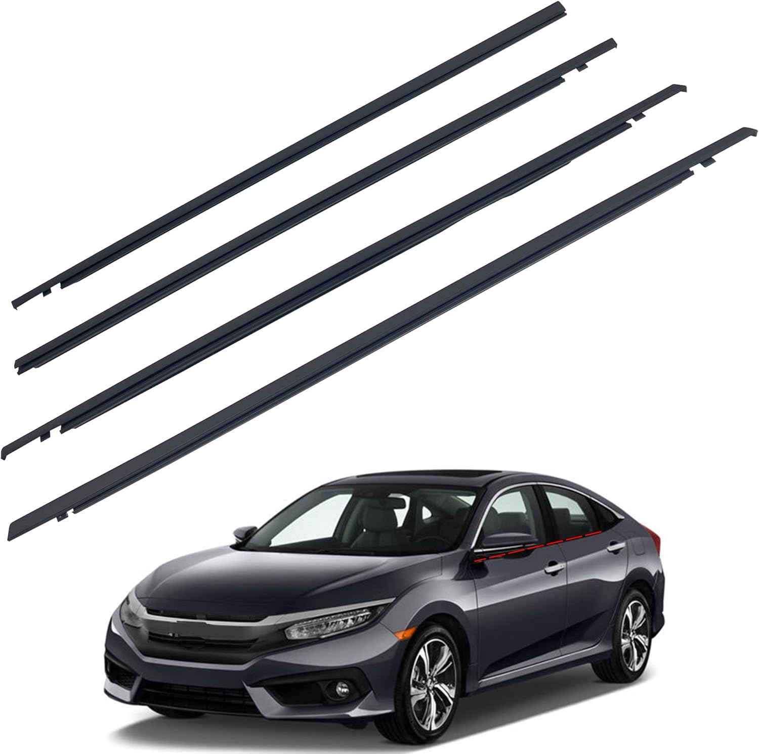 4Pcs Window Moulding Trim Weatherstrip Seal for Honda Civic 2016-2021