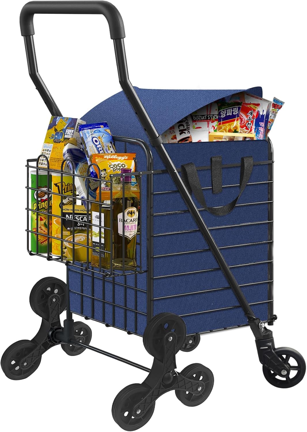Grocery Shopping Cart with Waterproof Liner and Tri-Wheels