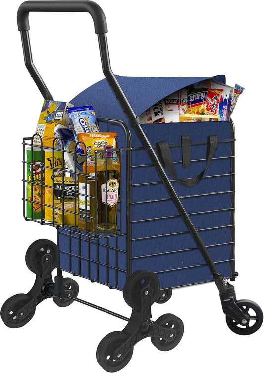 Grocery Shopping Cart with Waterproof Liner and Tri-Wheels