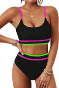 High Waisted Ribbed Two Piece Swimsuit - Flattering Tummy Control