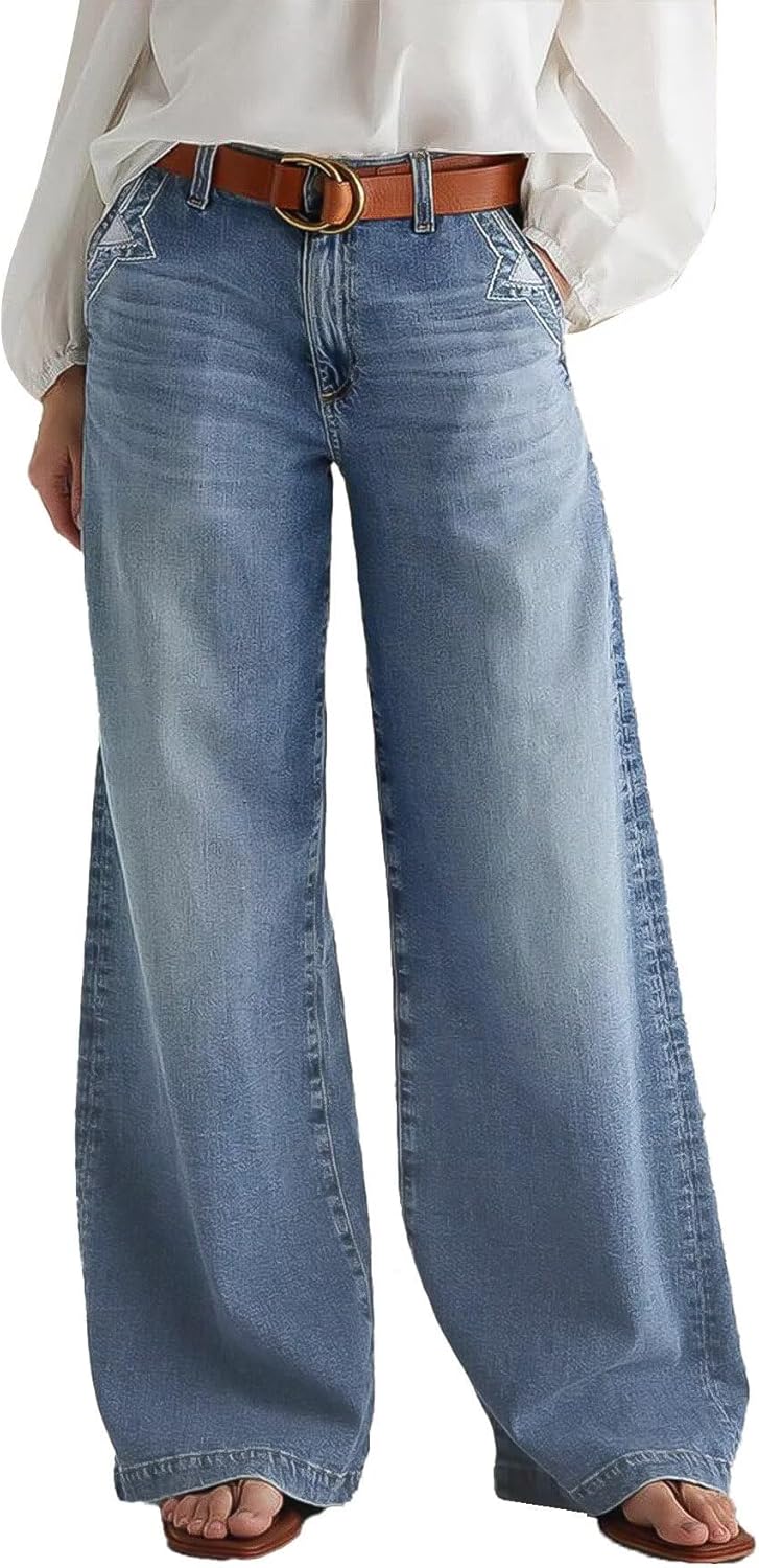 Flamingals Wide Leg Jeans for Women: Stylish Mid Waist Denim