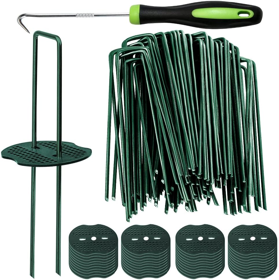 Bakulyor 200pcs Green Artificial Turf Stakes for Your Garden