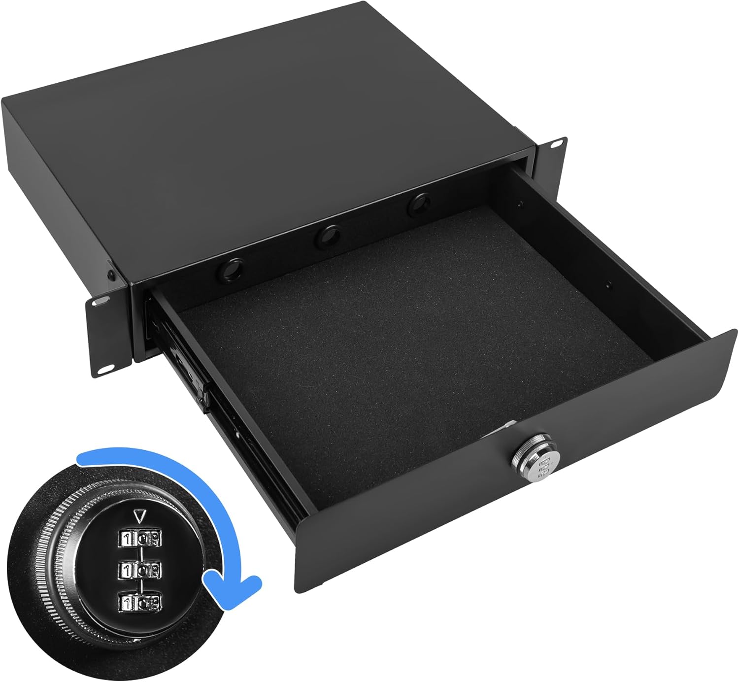 2U Rack Mount Drawer with Combination Lock for 19 Inch Racks