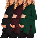 Ekouaer Womens 3 Pack Maternity Long Sleeve Ruched Tops - Soft Stretch