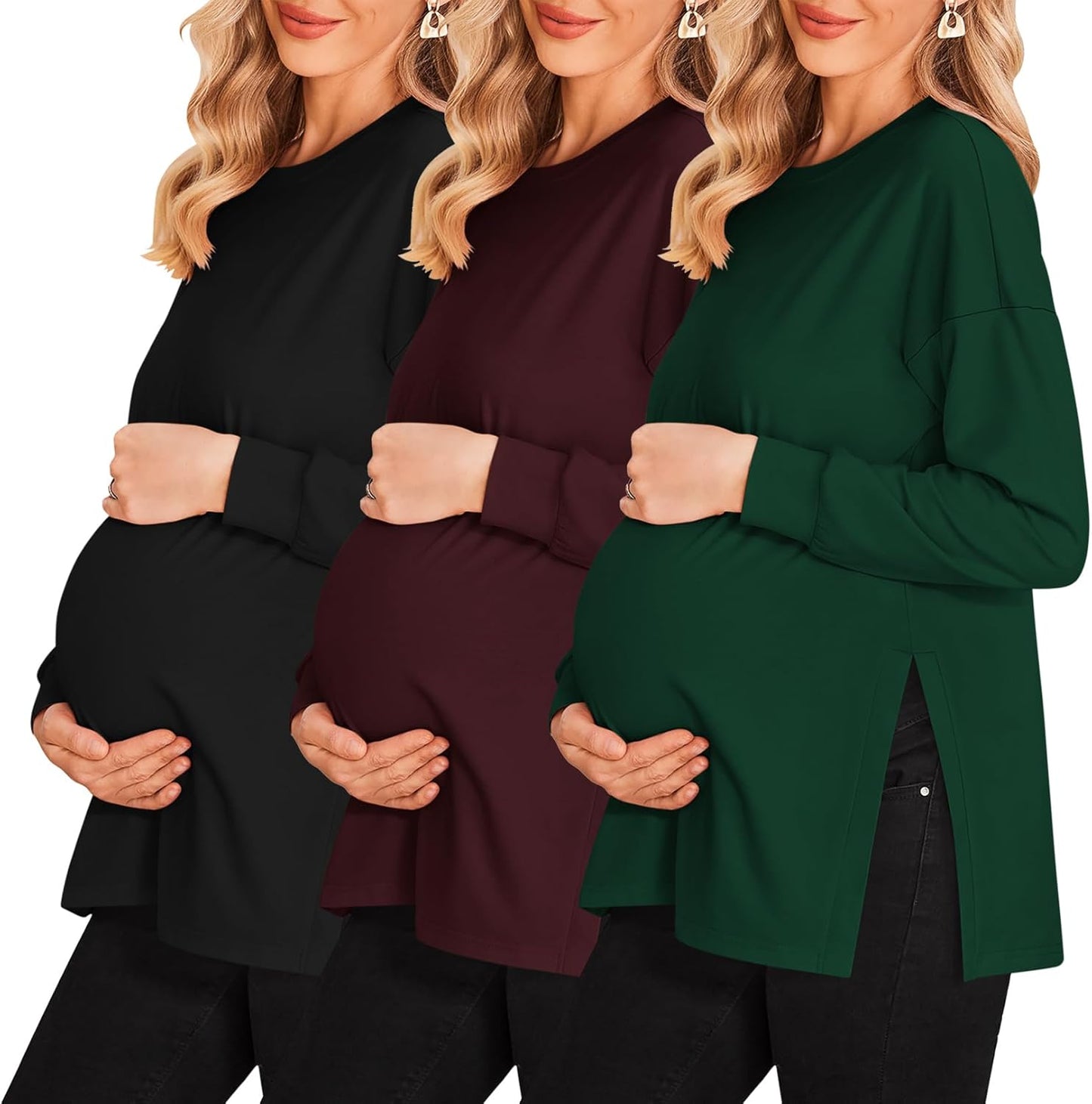 Ekouaer Womens Maternity Shirts Long Sleeve Side Ruched Tee