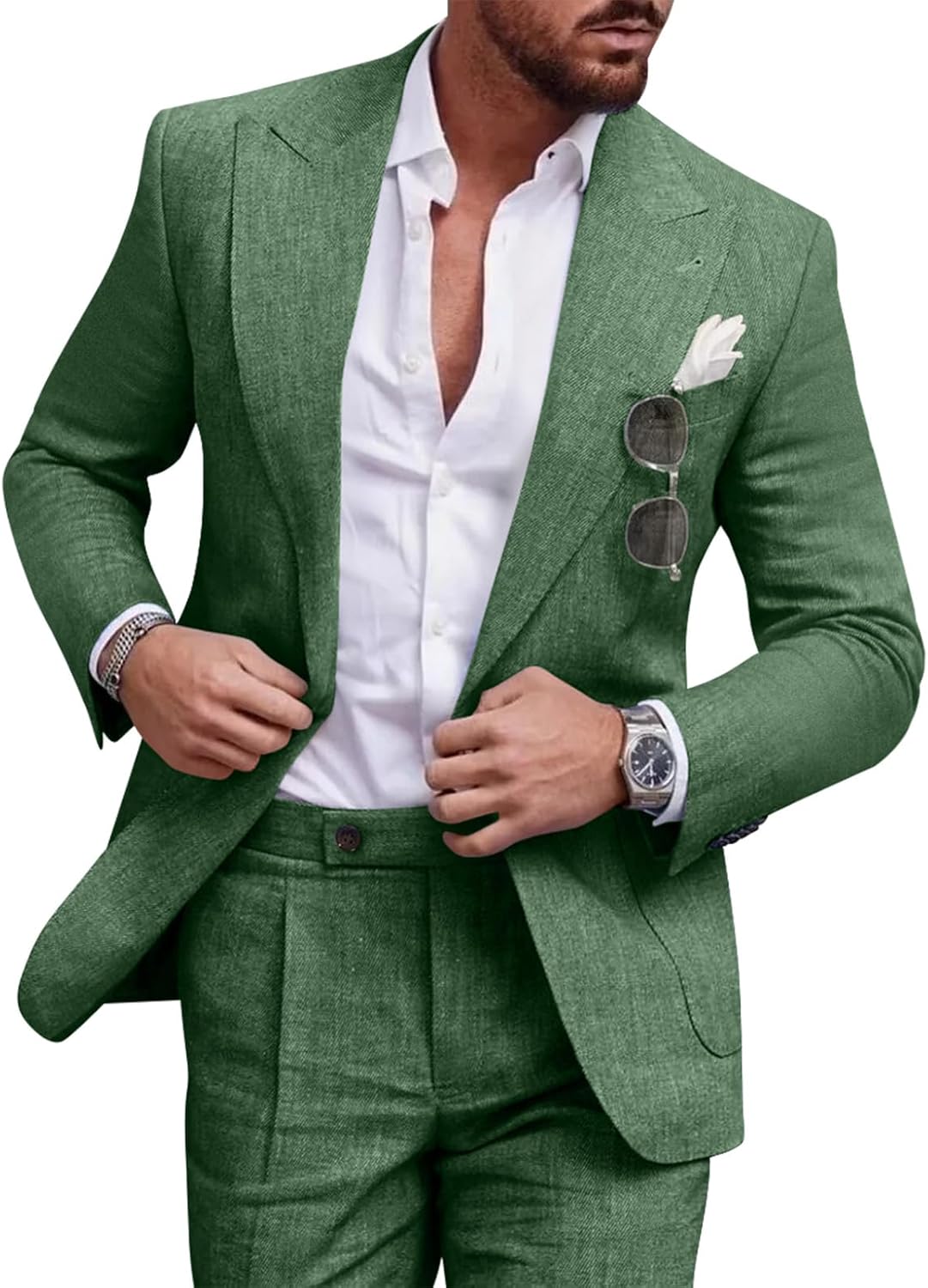 Linen Men Suit Set Casual Tuxedo for Prom Wedding Party