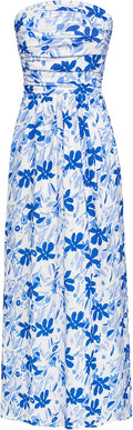GRACE KARIN Women Strapless Maxi Dress with Pockets - Casual Ruched