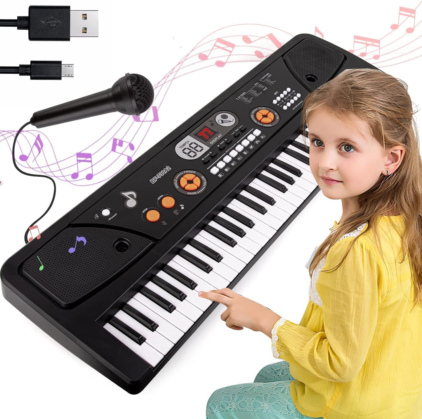 Portable 61-Key Kids Piano with Microphone - Musical Fun for Ages 3-12!
