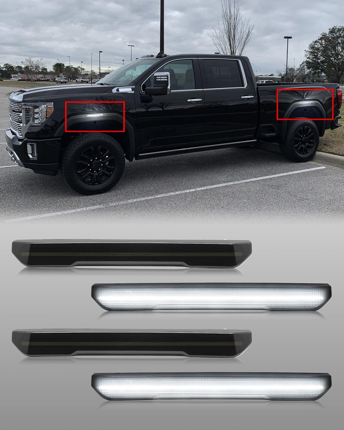 4 PCS Smoked Lens LED Side Marker Lights for Sierra 2500HD 3500HD