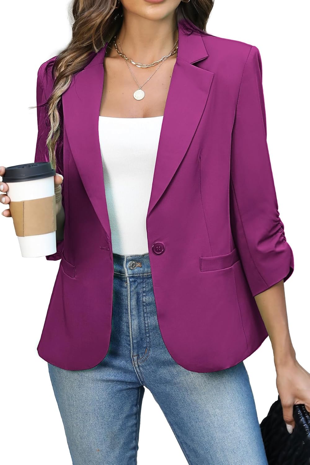 ELLEVEN Women's Ruched Blazer for Stylish Business Casual Wear