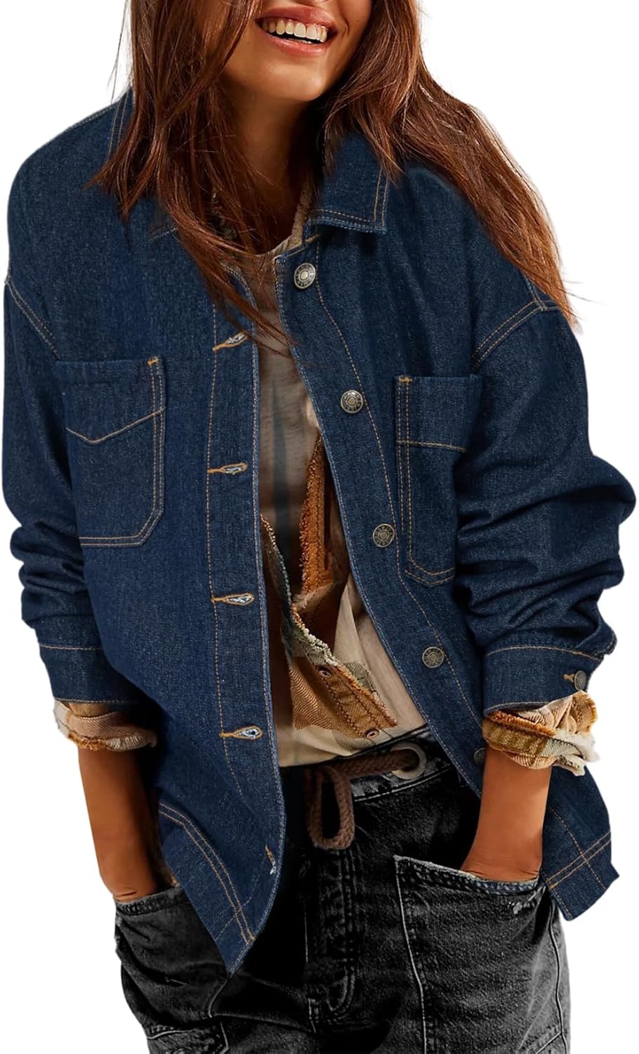 Oversized Boyfriend Jean Jacket for Women - Trendy Denim Style