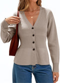 Cicy Bell Womens V Neck Cardigan Sweater - Cinched Waist Fitted