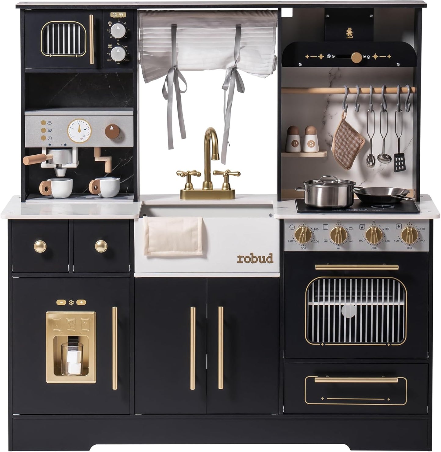 ROBUD Wooden Play Kitchen Set for Kids with Coffee Machine