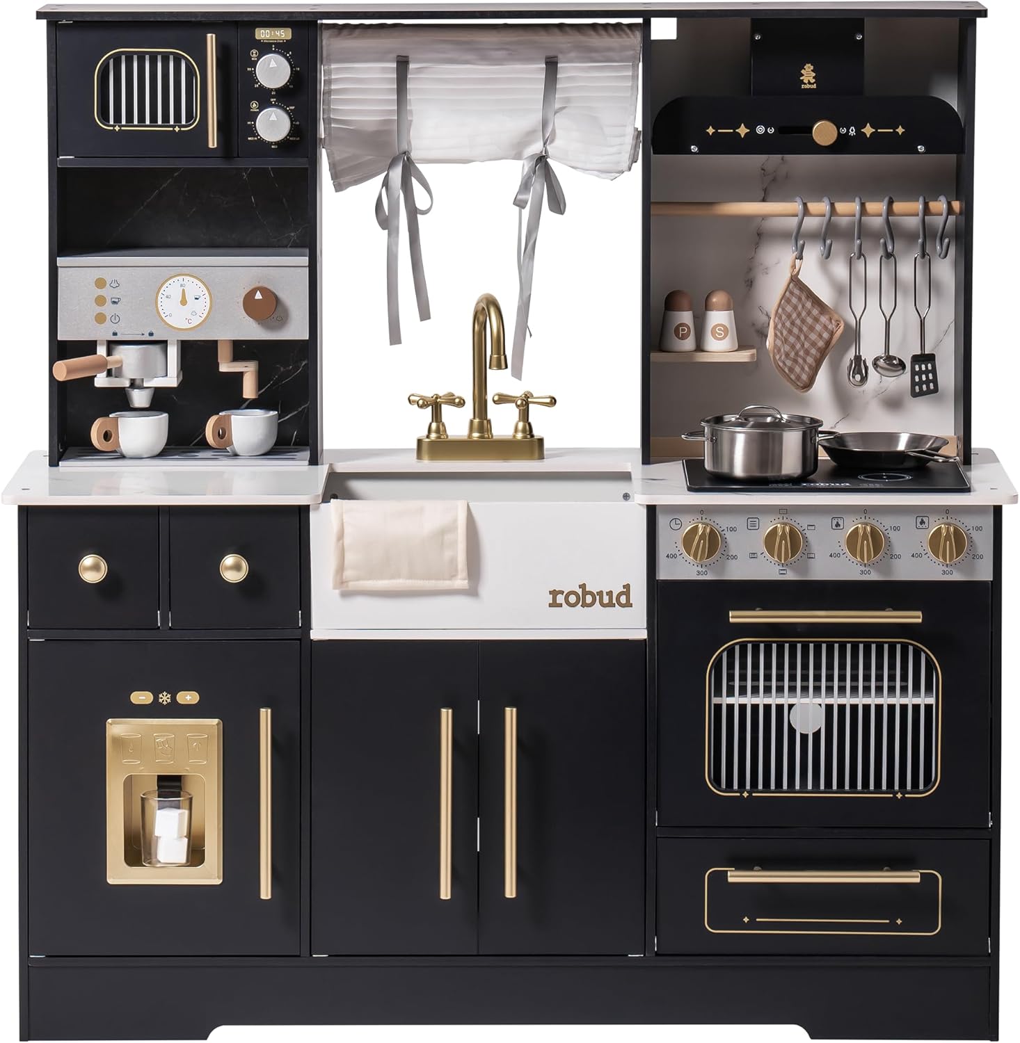 ROBUD Wooden Play Kitchen Set for Kids with Coffee Machine