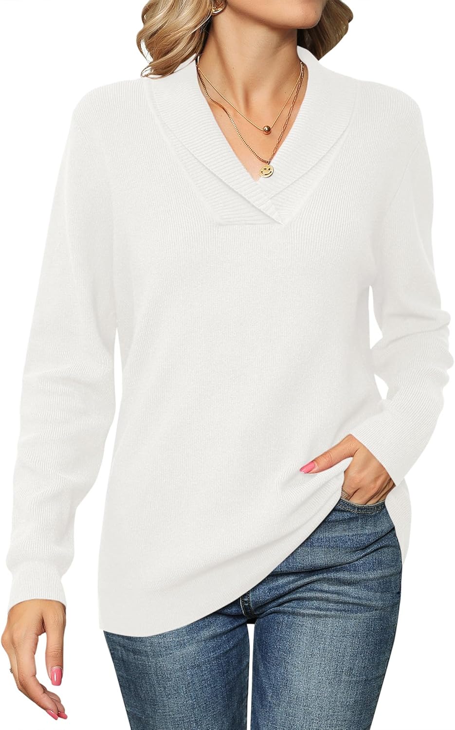 Ivicoer Women Long Sleeve V Neck Pullover Sweater for Style