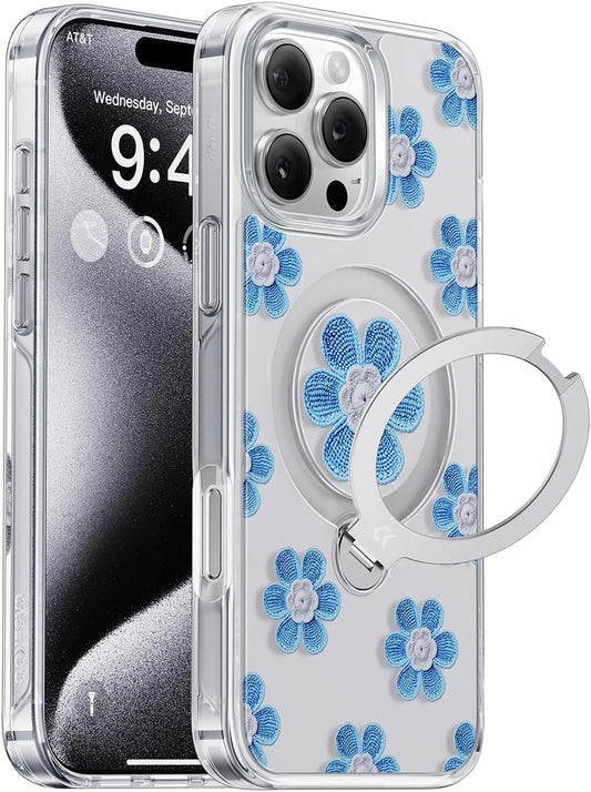 CASEKOO Floral Series Blue Flowers iPhone 15 Pro Max Case