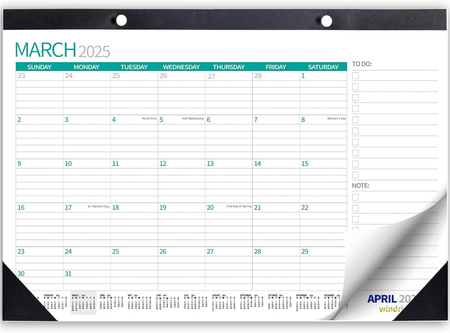 2025 Desk Calendar Organizer 17x12 for Home & Office