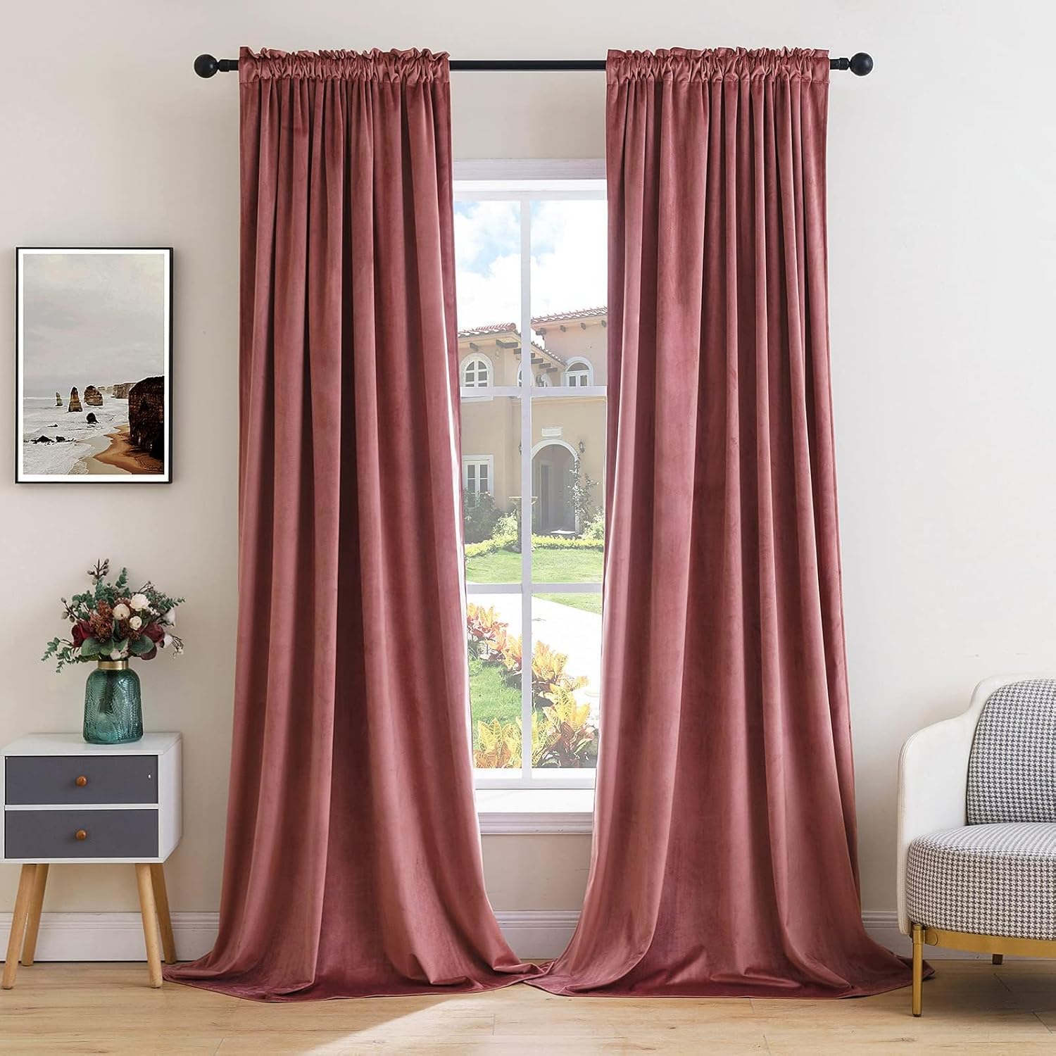 MIULEE Dusty Rose Pink Velvet Curtains for Elegant Living Spaces