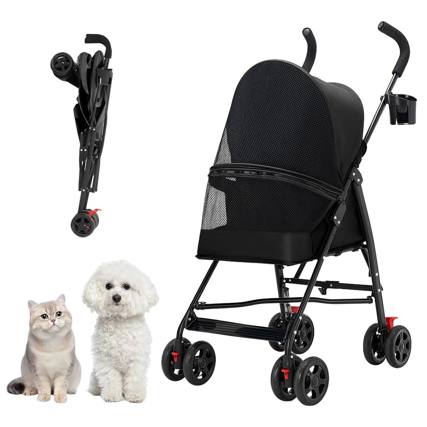 Lightweight Pet Stroller with Mesh Ventilation and Cup Holder
