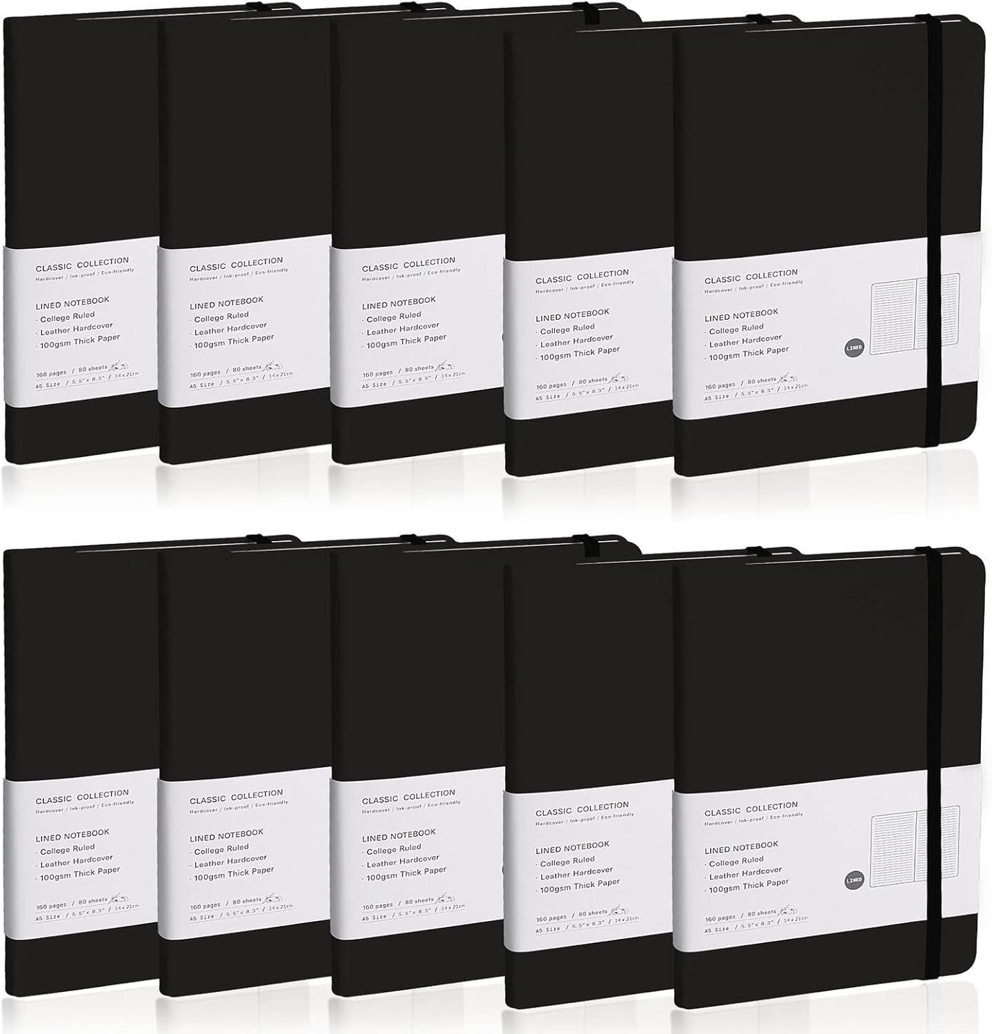 Lined Journal Notebook 10 Pack with Thick Paper and Hardcover