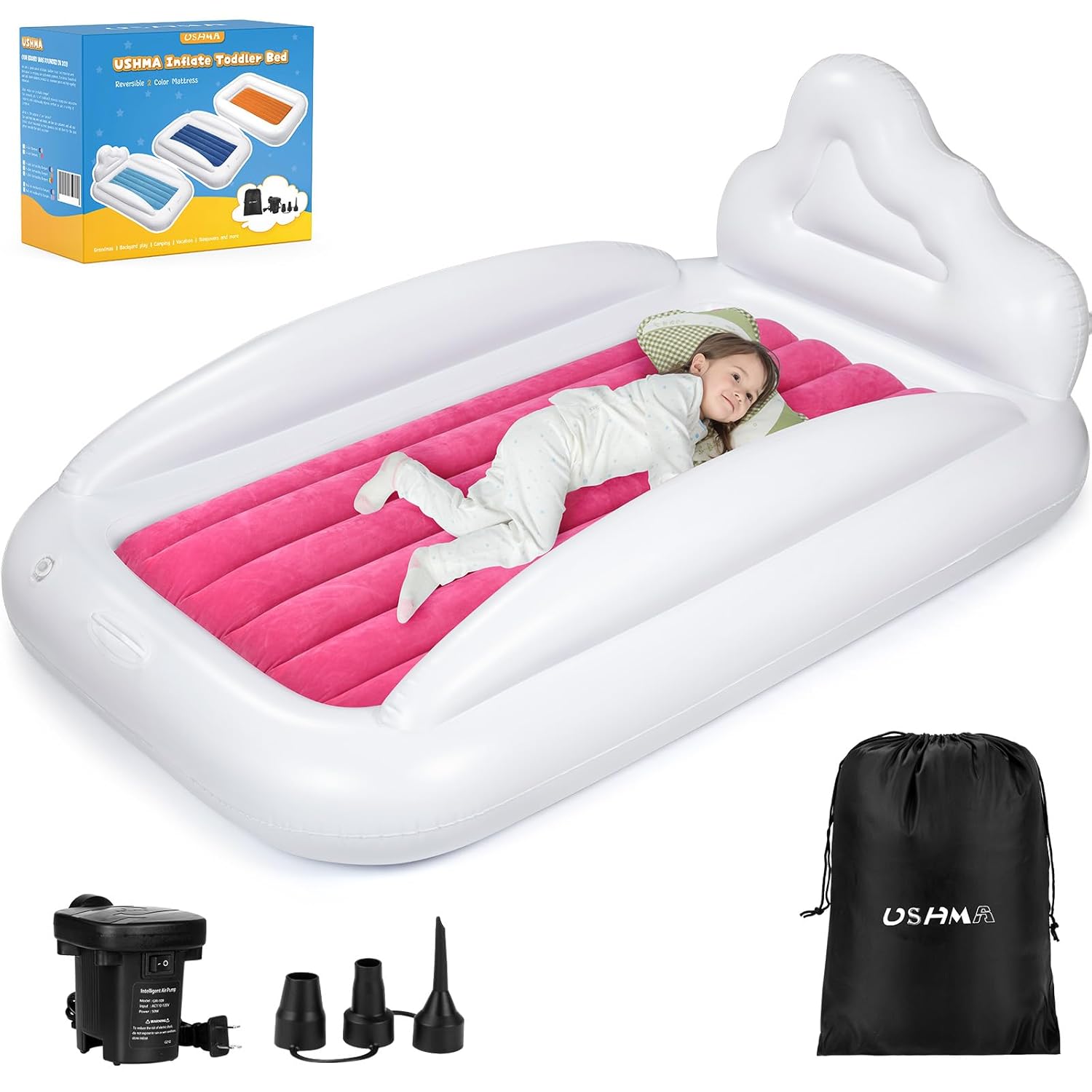 Inflatable Toddler Travel Bed with Extra Tall Sides for Safety