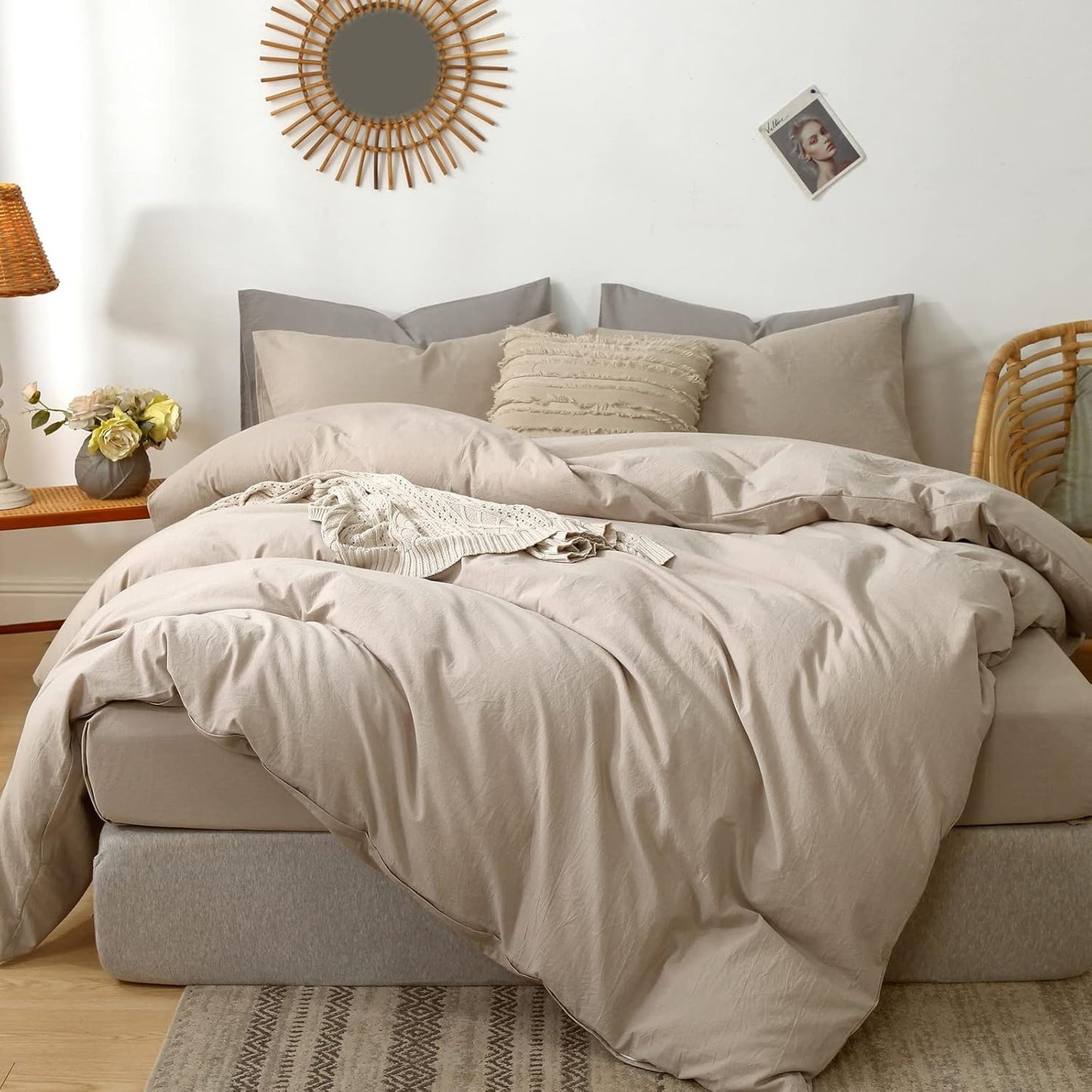 MooMee Bedding Duvet Cover Set in Heathered Taupe for Comfort