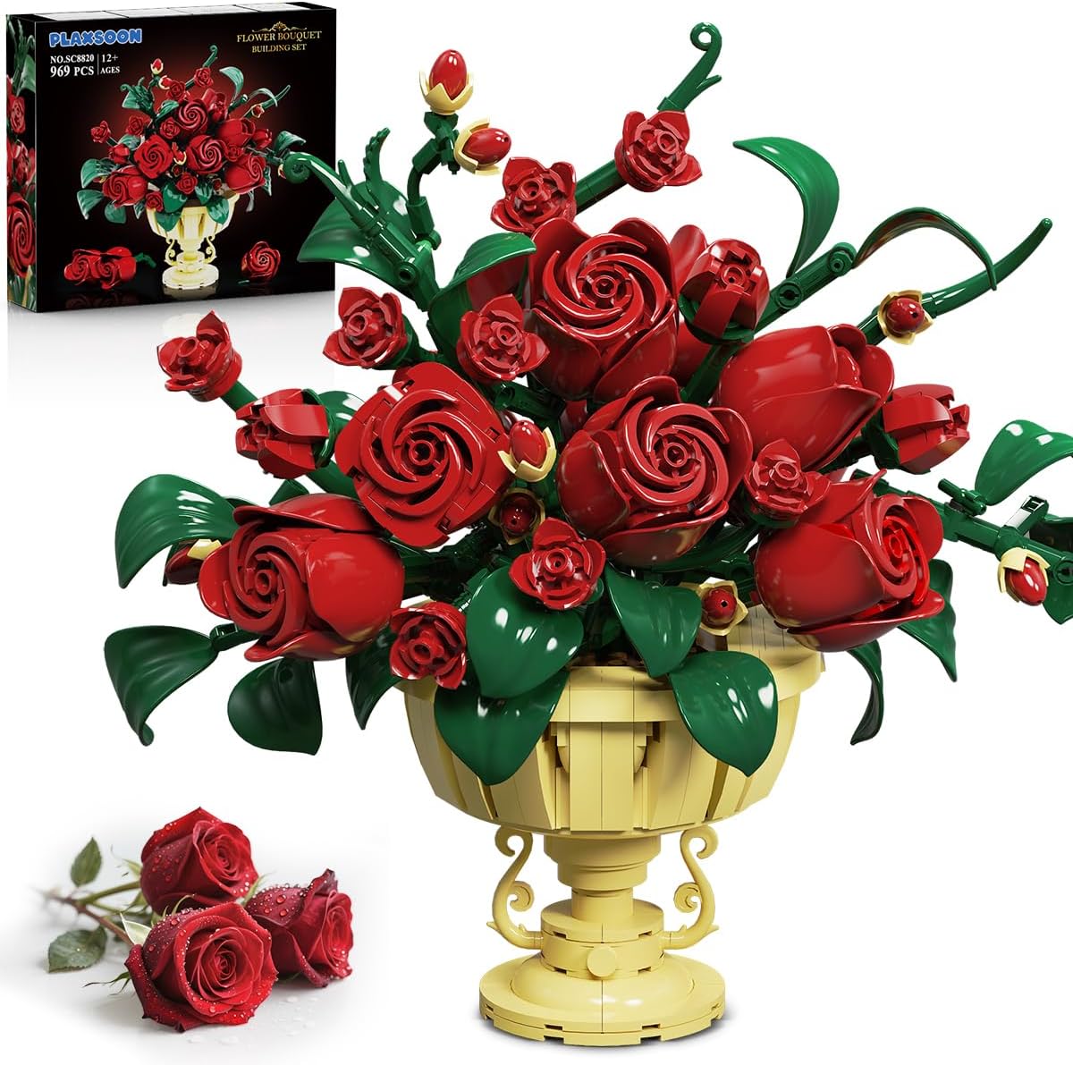 Rose Flower Building Set - Vintage-Inspired 969 PCS Kit