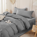 Washed Cotton Duvet Cover Full Size Set - Linen Feel, Zipper Closure