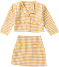 WDIRARA Girl's Houndstooth 2 Piece Tweed Jacket and Skirt Set front