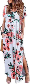 HUSKARY Women's Summer Maxi Dress Casual Loose Pockets - Flowy V Neck