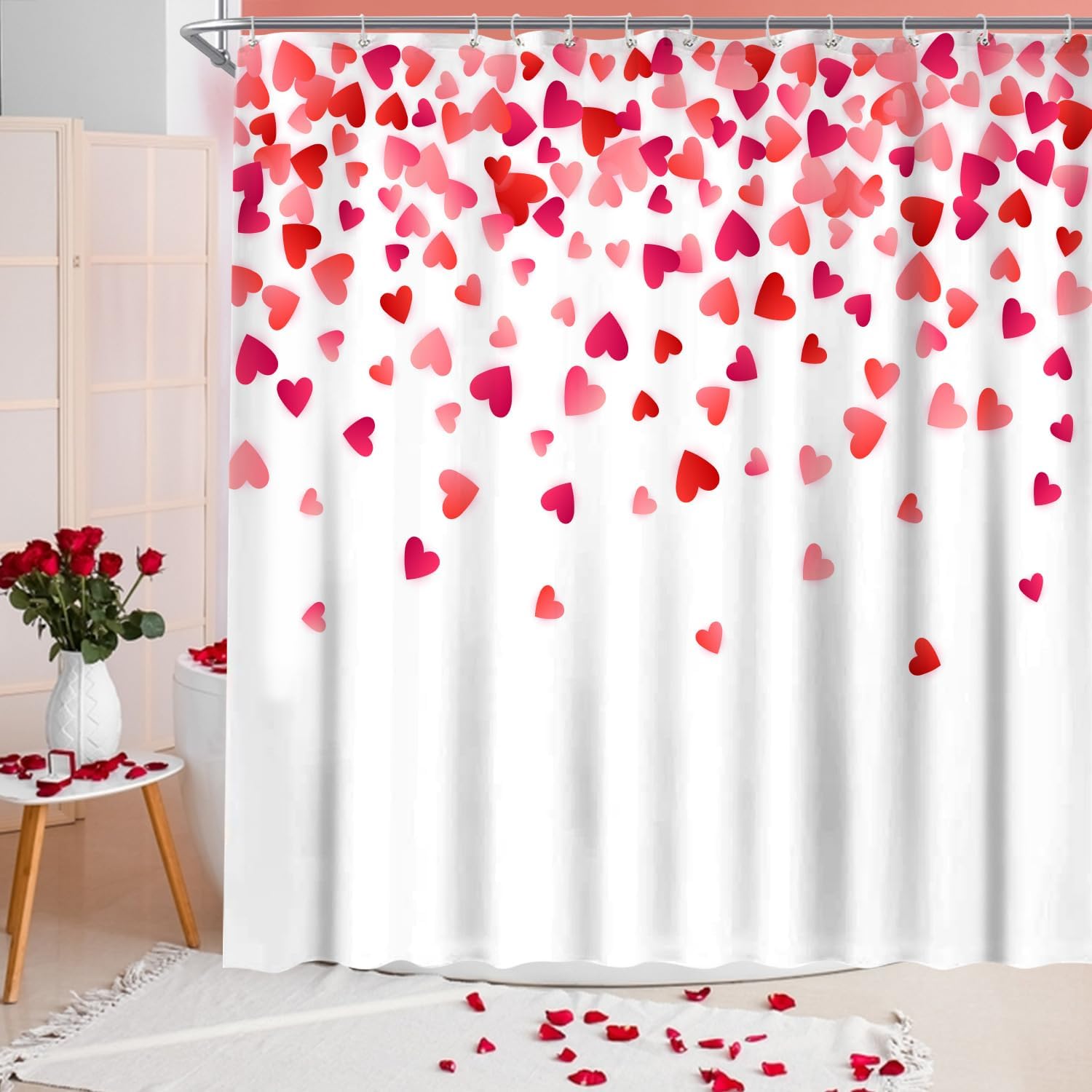 Falling Red Hearts Valentine Shower Curtain