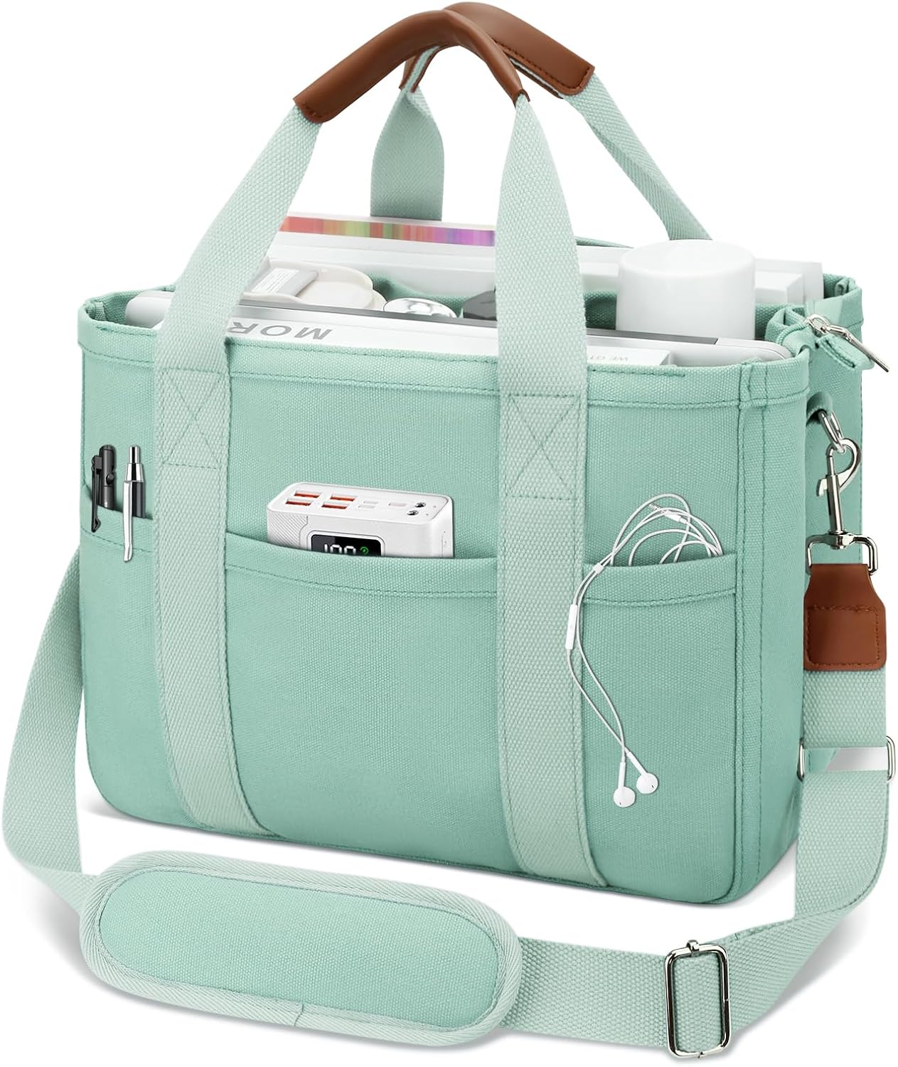 KKXIU Canvas Tote Bag for Women with Zipper and Compartments