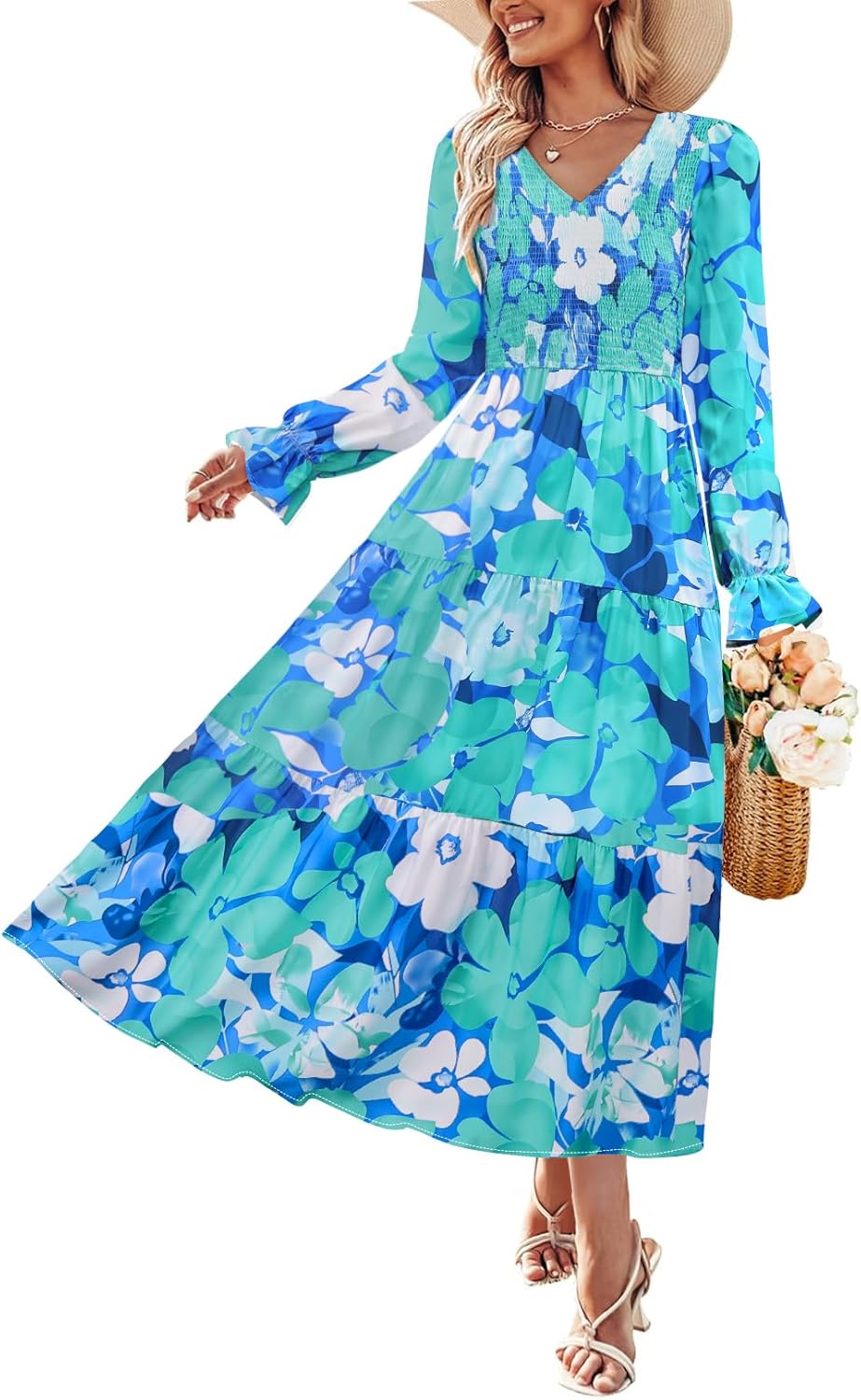 ZESICA Fall Wedding Guest Dresses Long Sleeve Floral Maxi