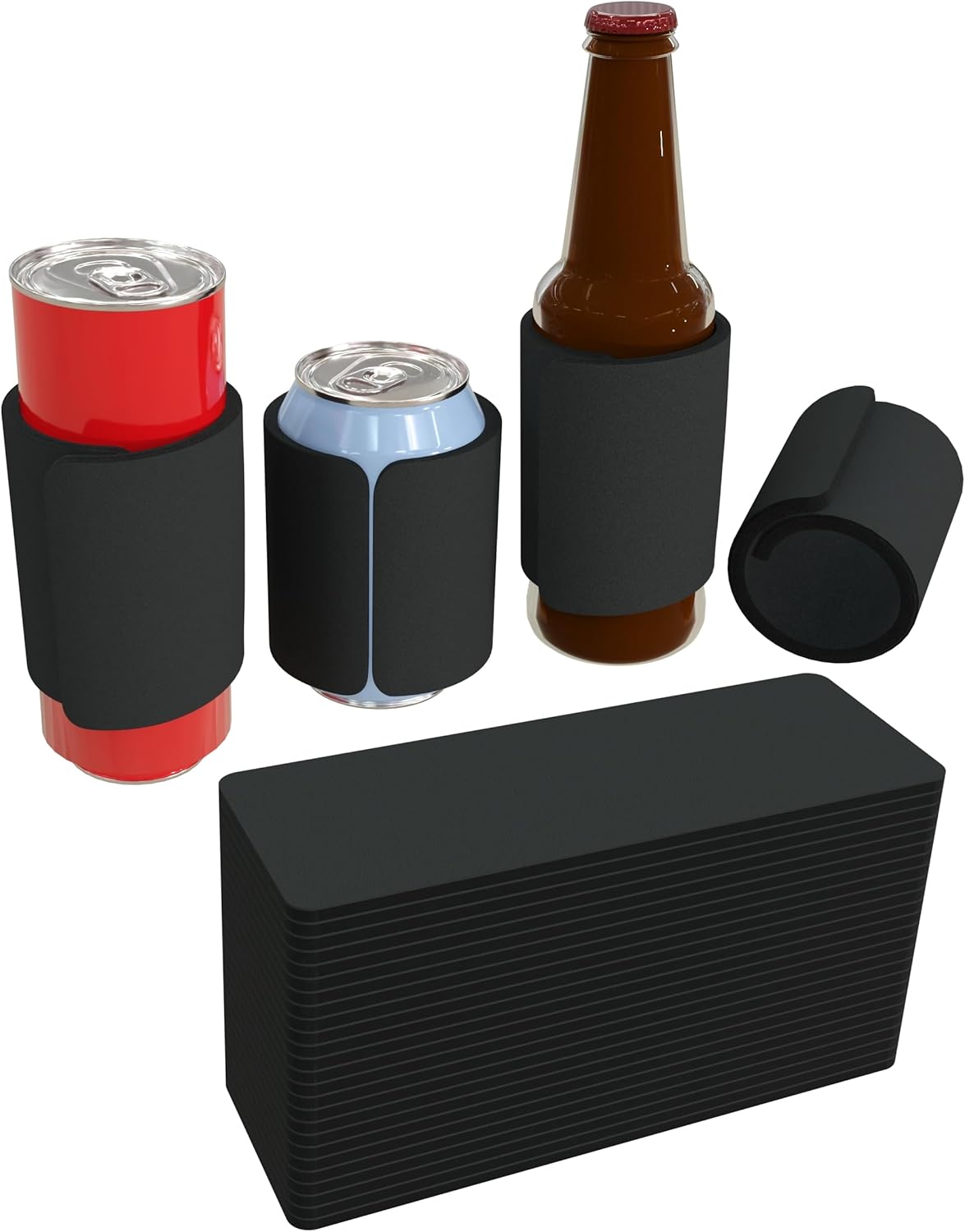 PartyPrints 25 Pack Black Blank Slap Wrap Neoprene Can Coolers