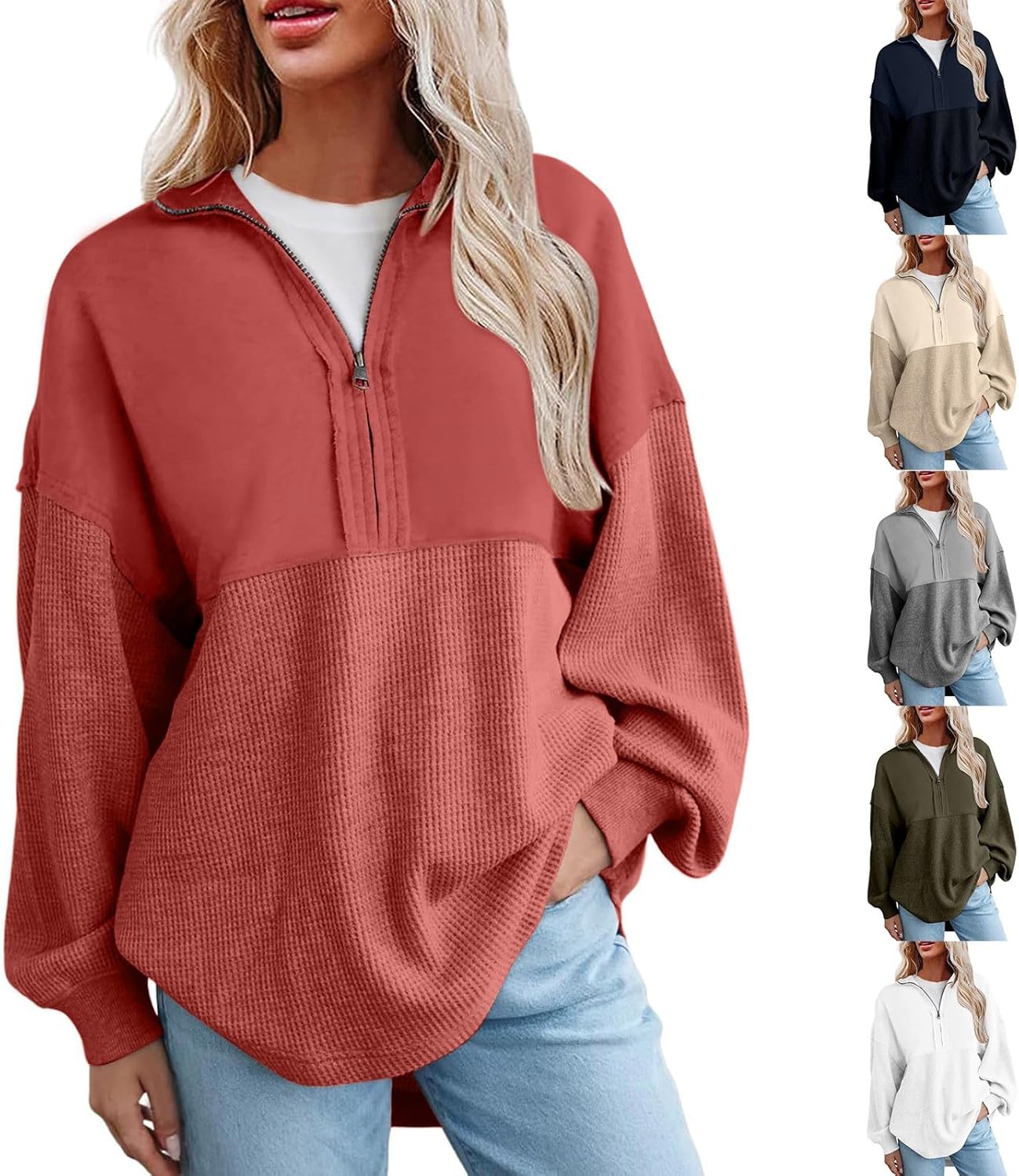 Trendy Oversized Waffle Knit Hoodie ~ Cozy Fall Style!
