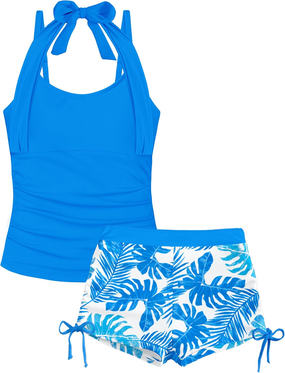 Girls Tankini Swimsuit with Drawstring Swim Shorts for Summer Fun