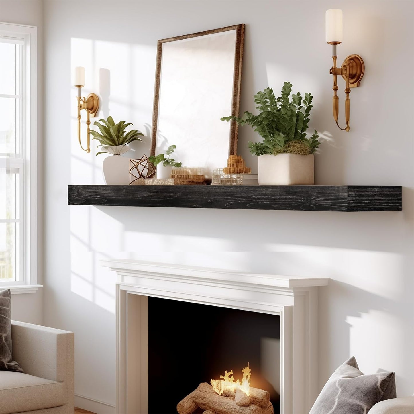 Handmade 60in Rustic Wood Fireplace Mantel with Invisible Brackets