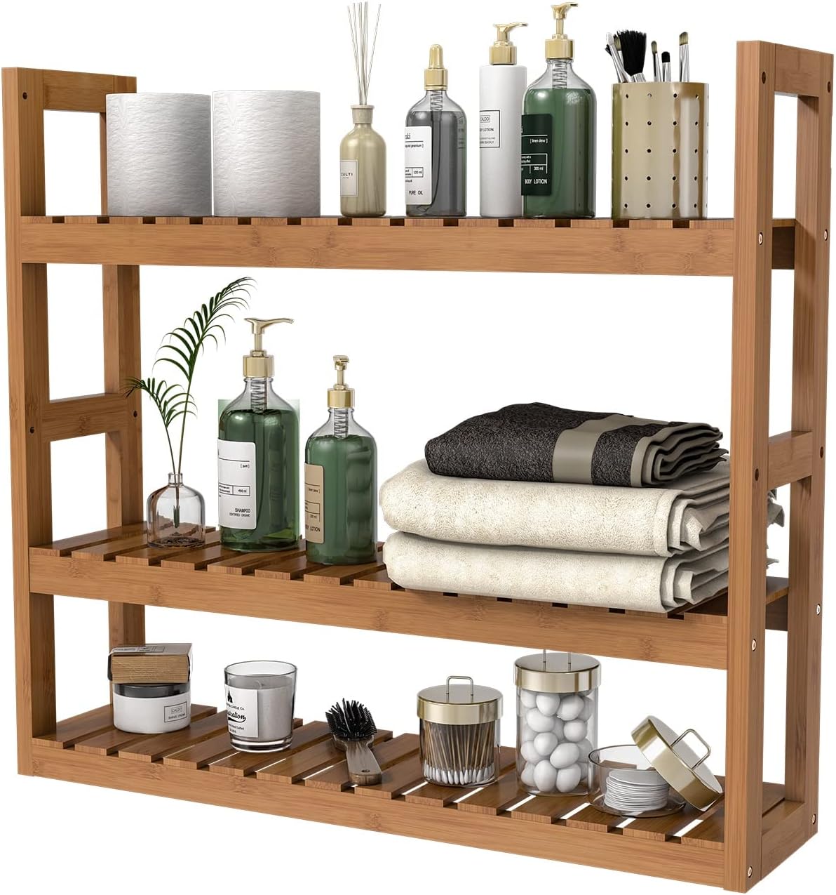Domax Bamboo Bathroom Shelf - 3-Tier Wall Mount Storage Rack