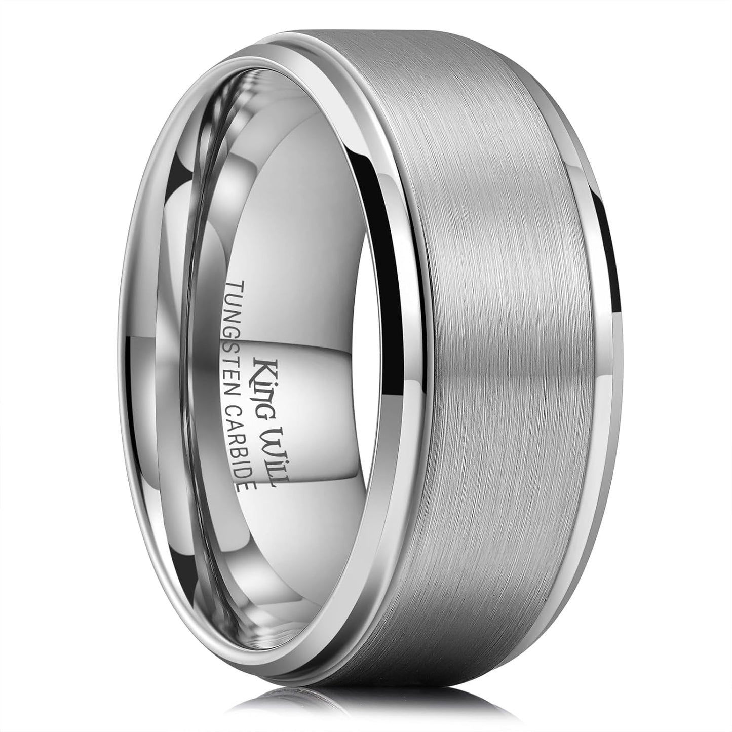 King Will Mens Brushed Wedding Band in Two Tone Tungsten Style