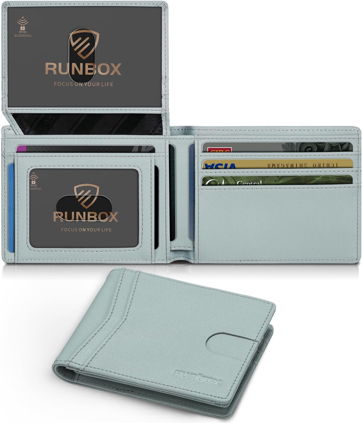 RUNBOX Slim RFID Leather Wallet for Men with Gift Box Included