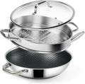 Hybrid 12-Inch Wok with Steamer - Durable Nonstick Stainless Steel Pan