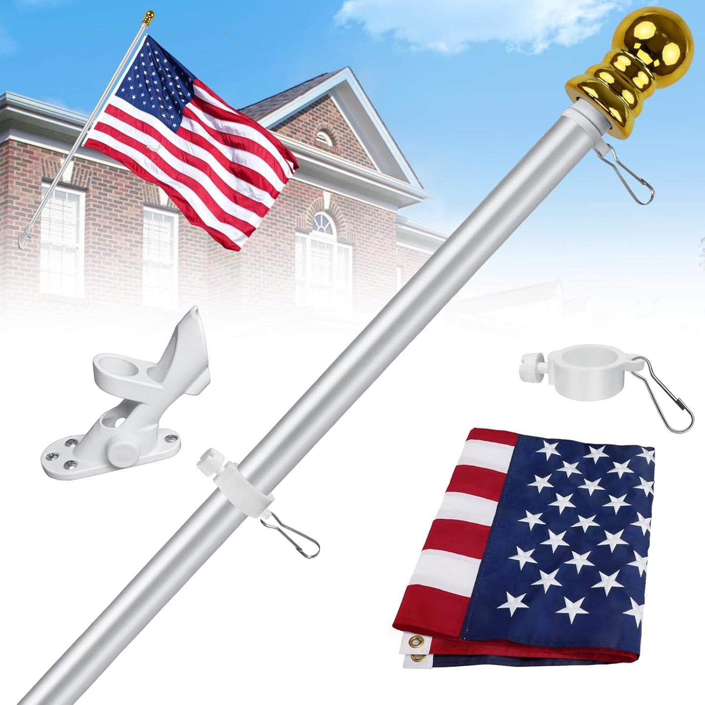 American Flag Pole Kit with 2.5x4 Ft US Flag and Bracket