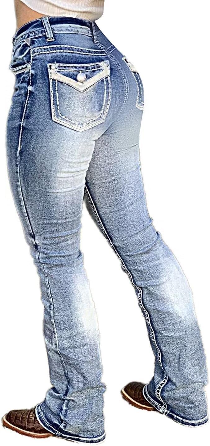 Flamingals Boot Cut Jeans for Women with Tummy Control Design